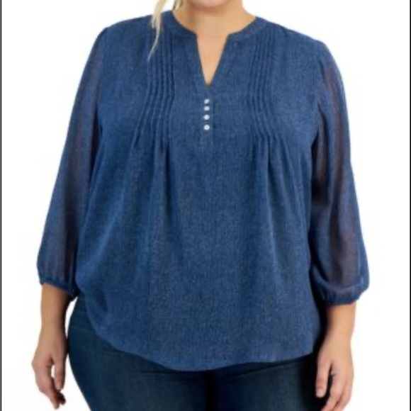 Tommy Hilfiger Navy Blouse with Button Detail - Picture 1 of 3